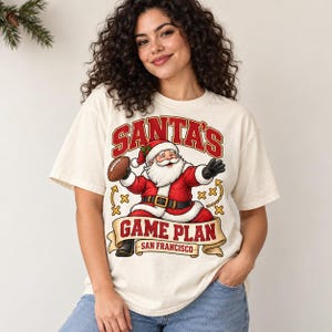 Vintage Style Christmas San Francisco 49ers Football Comfort Colors T-Shirt, Santa’s Game Plan