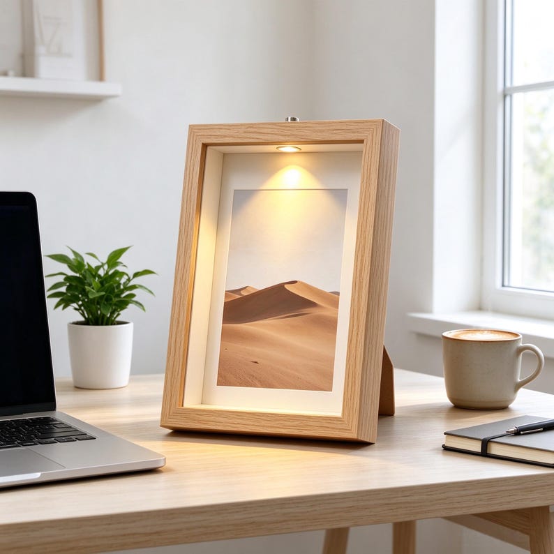 Spotlight Frame Box Design Wooden Shadow Box Frame With Warm Spotlight, Tabletop LED Photo Display ...