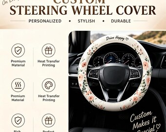 Custom Photo Steering Wheel Cover, Heat Transfer Print, Universal Car Accessory (15 inch)