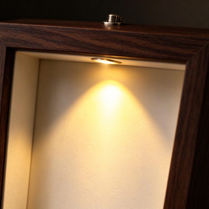 Spotlight Frame Box Design Wooden Shadow Box Frame With Warm Spotlight, Tabletop LED Photo Display ...
