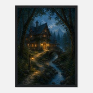 Fantasy Tavern Wall Art – Lantern Paths, Black Wood Framed Print, 30 × 40 cm