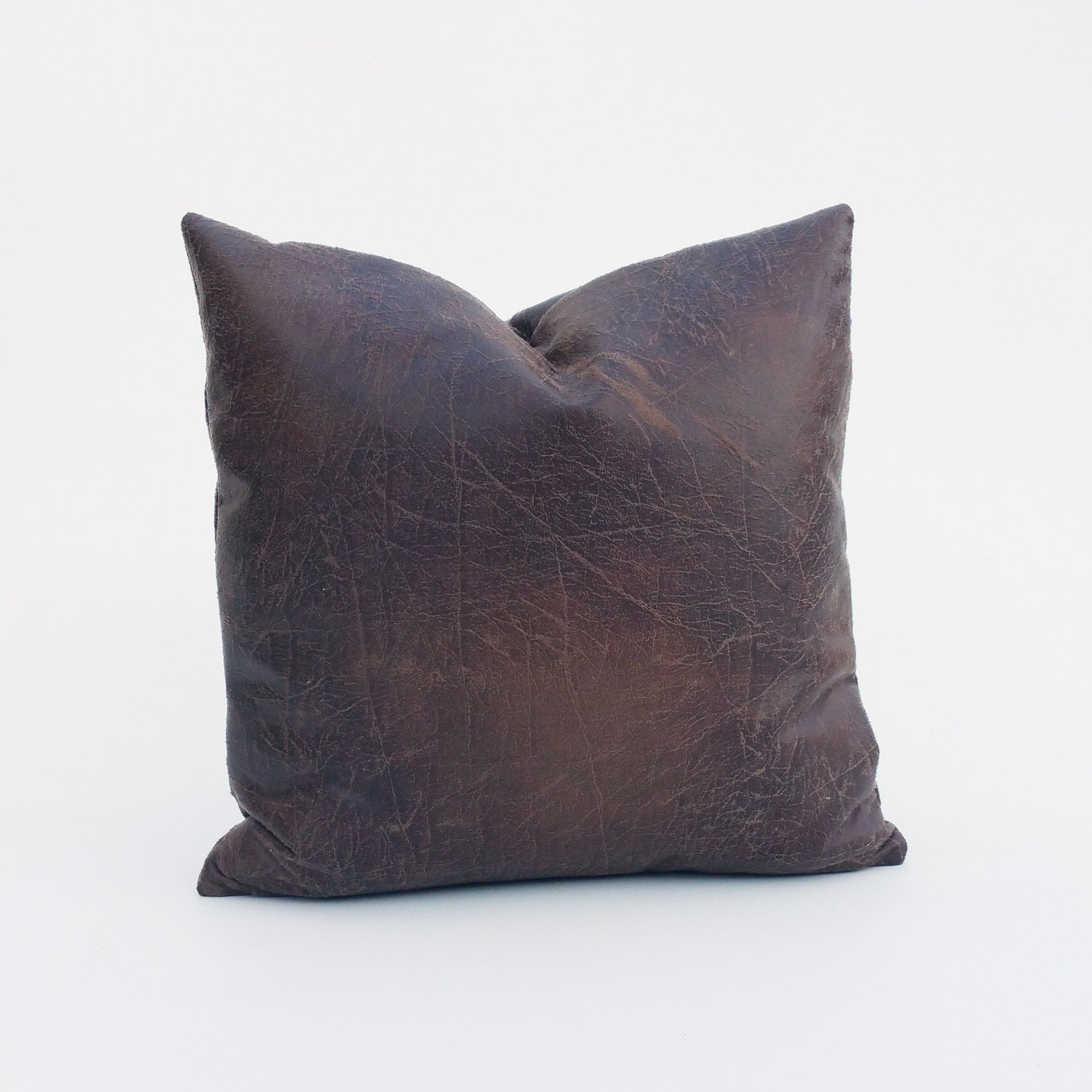 Distressed Brown Faux Leather Decorative Pillow Cover Coffee Etsy