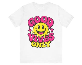 Good Vibes Only Shirt, Retro Melty Smiley Tee, Trendy Graphic T-Shirt