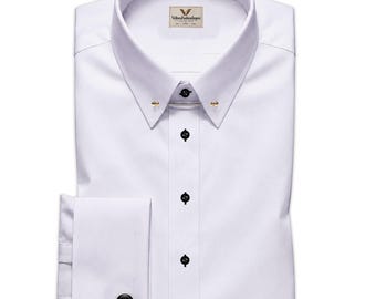 White Dress Shirt, Mens Formal Shirt, Pin Collar, French Cuff, Wedding Office Wear