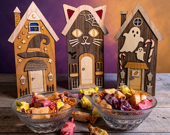 Halloween Candy House SVG | 3D Multi-Layer Wood Laser Cut Files | Lightburn & xTool 5W-45W Ready | Plant Pot Decor