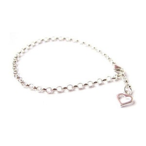 Chain Bracelet / Heart Charm - Sterling Silver (925)  - Perfect for Stacking/Layering with other Bracelets (Product CLS03)