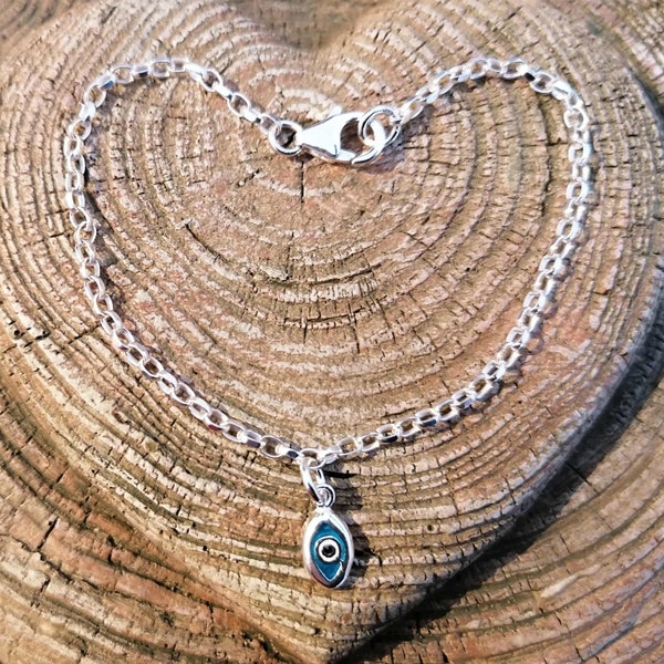 Evil Eye Bracelet - Sterling Silver (925) Chain and Charm - Stacking Bracelet (Product CH03DIA)