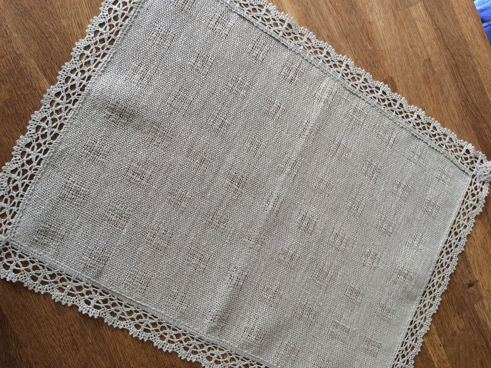 Handwoven linen coffee table runner natural grey Etsy