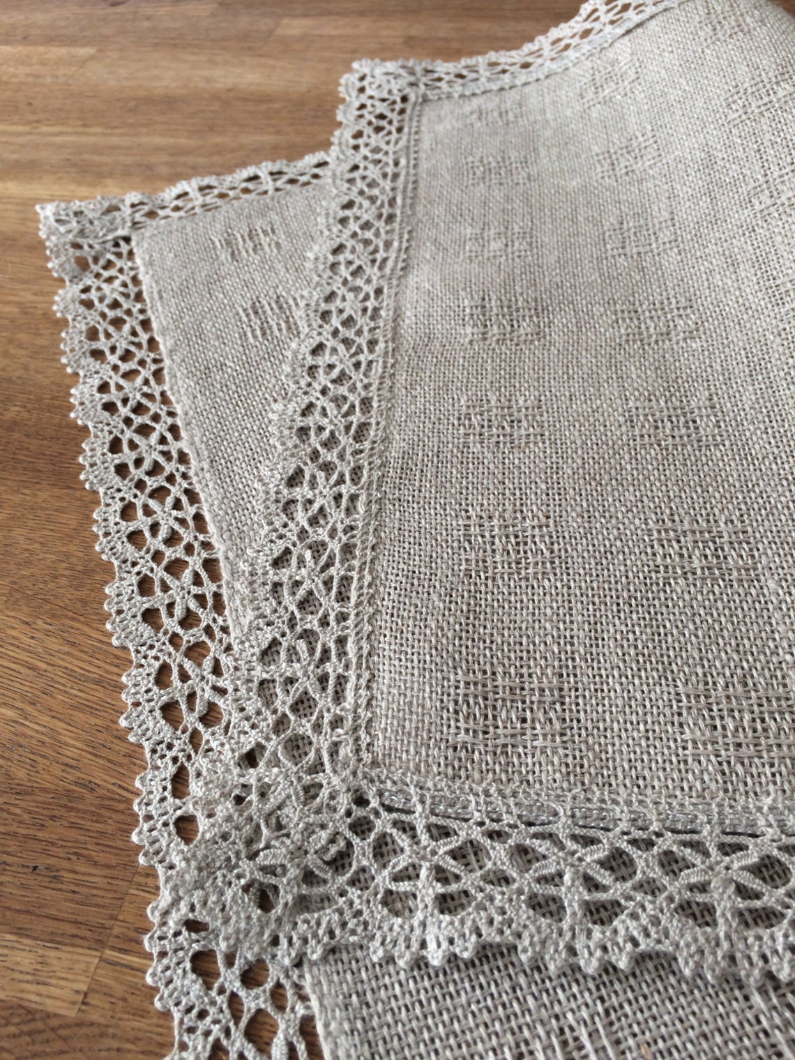 Handwoven linen coffee table runner natural grey Etsy