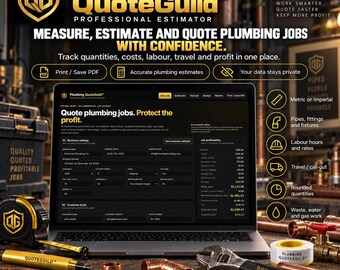 Plumbing QuoteGuild™ Estimator App | Quote, Job Cost & Profit Calculator | Digital Download