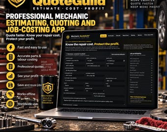 Calculadora de presupuestos, costos y ganancias para reparaciones de automóviles Mechanic QuoteGuild™ / Descarga digital