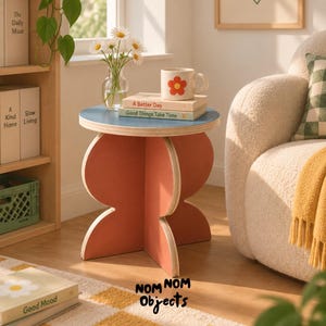 Blue Wooden Stool & Side Table, Geometric Accent Table, Sculptural Small Stool, Modern Plywood Furniture, Minimalist Home Decor