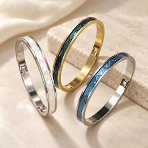 Genuine Water Snakeskin Bangle Hinged Cuff Bracelet Inlay Jewelry Gold Silver Gift Women