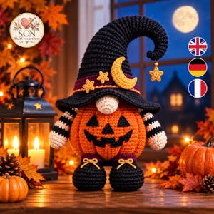 Pumpkin Gnome Crochet Pattern PDF, Halloween Witch Gnome, Jack O Lantern Amigurumi, Fall Decor