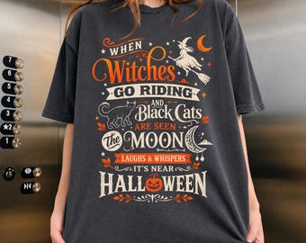 Halloween Witch Shirt, Vintage Halloween Tee, Black Cat Shirt, Witchy Halloween T-Shirt, Spooky Season Tee, Halloween Gift