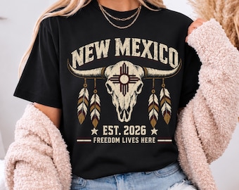 New Mexico Vintage T Shirt, Southwestern Graphic Tee, Cow Skull Shirt, Western Vintage Tee, Desert Cowboy Shirt,Unisex Graphic tee