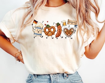 Oktoberfest Shirt, Funny German Beer Festival T-Shirt, Cute Retro Doodle Beer Tee, Bavarian Pretzel Sausage Graphic Shirt, German Party Gift