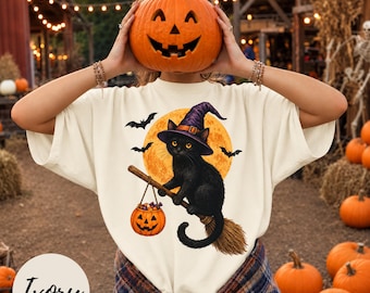 Black Cat Halloween Shirt, Witch Cat Shirt, Halloween Cat Tee, Spooky Cat Shirt, Cat Lover Gift, Witchy Halloween Shirt, Fall Tee
