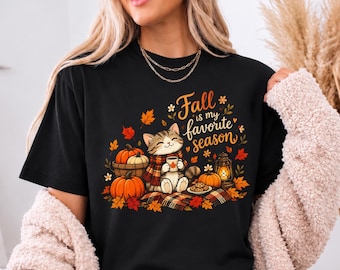 Fall Cat Shirt,Fall Is My Favorite Season Shirt,Pumpkin Season Shirt, Cute Cartoon Cat Tee,Thanksgiving Shirt, Matching Family Shirt