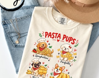 Christmas Dog Lover Shirt, Cute Pasta Pups T-Shirt, Funny Spaghetti Puppy Tee, Festive Foodie Gift, Dog Mom Christmas Gift,Pasta Lover Shirt