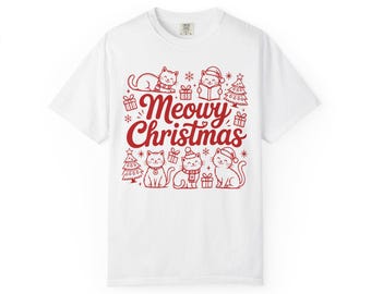 Meowy Christmas Shirt, Christmas Cat Shirt, Funny Cat Christmas Tee, Cute Kitty Holiday Shirt, Cat Lover Gift, Festive Xmas T-Shirt