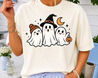 Halloween Ghost Shirt, Cute Ghost T-Shirt, Spooky Halloween Tee, Witch Hat Ghost Shirt, Fall Graphic Tee