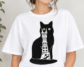 Black Cat T Shirt, Gothic Cat Shirt, Vintage Cat Tee, Black Cat Lover Gift, Graphic T Shirt, Alternative Cat Shirt, Unisex Cat Tee
