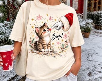 Christmas Cat Shirt, Cute Kitten Christmas T-Shirt, Funny Boop Cat Tee, Cat Lover Gift, Cat Mom Christmas Gift, Holiday Kitty Shirt