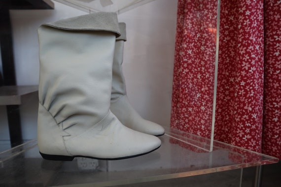 80s white leather boots 28059