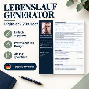 Lebenslauf Vorlage automatisiert, Lebenslauf Generator, Kostenlos Lebenslauf erstellen, CV Maker, Bewerbungsmappe, PDF Export
