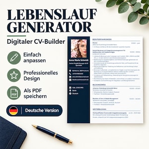 Lebenslauf Vorlage automatisiert, Lebenslauf Generator, Kostenlos Lebenslauf erstellen, CV Maker, Bewerbungsmappe, PDF Export