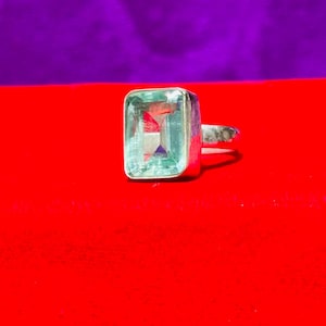 Green Crystal Ring, 925 Sterling Silver Emerald Cut Gemstone Ring, Rectangular Statement Ring, Vintage Boho Jewelry, Gift for Her