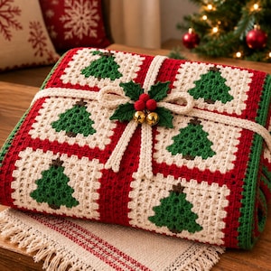 CROCHET PATTERN Christmas Tree Granny Square Blanket, Easy Holiday Blanket Afghan Winter Blanket, Christmas Tree Throw Pattern, PDF download