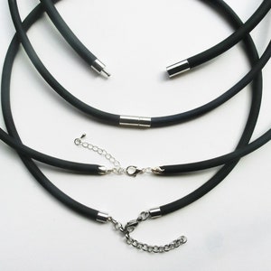 Rubber Cord Necklace: Pendant Base (2-8 mm), different Clasps, no shipping to US