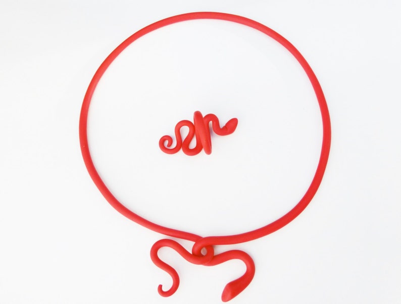 Red snake ring flexible polymer clay ring can bend out crefully small medium size