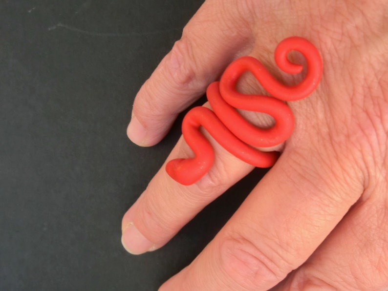 Red snake ring flexible polymer clay ring can bend out crefully small medium size