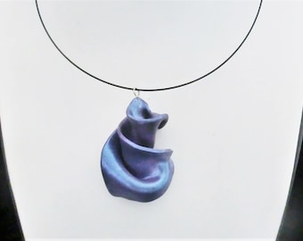 Purple blue metallic brooch pendant/  necklace hanging on an eyelet or brooch pin/ polymere clay with  special metal powder