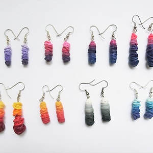Colorful small hanging earrings/ thin Fimo tubes in different gradient colors on metal rod/ choose earhooks/ very light
