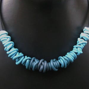 Petrol blue gradient wire beads necklace/ each bead a different colour/ ombre polymer clay on rubber base chain/ choose enclosure image 5