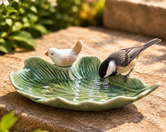 Outdoor Ceramic Bird Feeder, Rustic Ceramic Bowl, Custom Bird Water Bowl, Garden Decor, Flower & Leaf, Gardening Art, Nature Lovers Gift