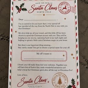 Christmas Elf First Time Arrival Letter, A4 Printable, Instant Download