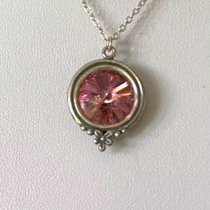 Antique Pink Swarovski Crystal and Sterling Silver Pendant
