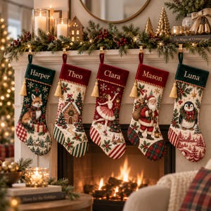 Personalized Christmas Stocking, Custom Name Vintage Patchwork Stockings, Nutcracker Santa Reindeer Snowman Ballerina, Holiday Mantel Decor