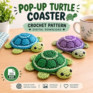 Häkelanleitung für einen Schildkröten-Untersetzer | Digitaler Download | Anleitung zum Häkeln eines Schildkröten-Untersetzers | Niedliche Tier-Untersetzer-Anleitung | DIY-Geschenk