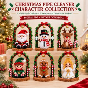 Weihnachts-Pfeifenreiniger-Vorlagen (PDF) | 6 DIY-Weihnachtsfiguren | Weihnachtsmann, Rentier, Schneemann, Elf, Lebkuchenmann & Engel (Anleitung)