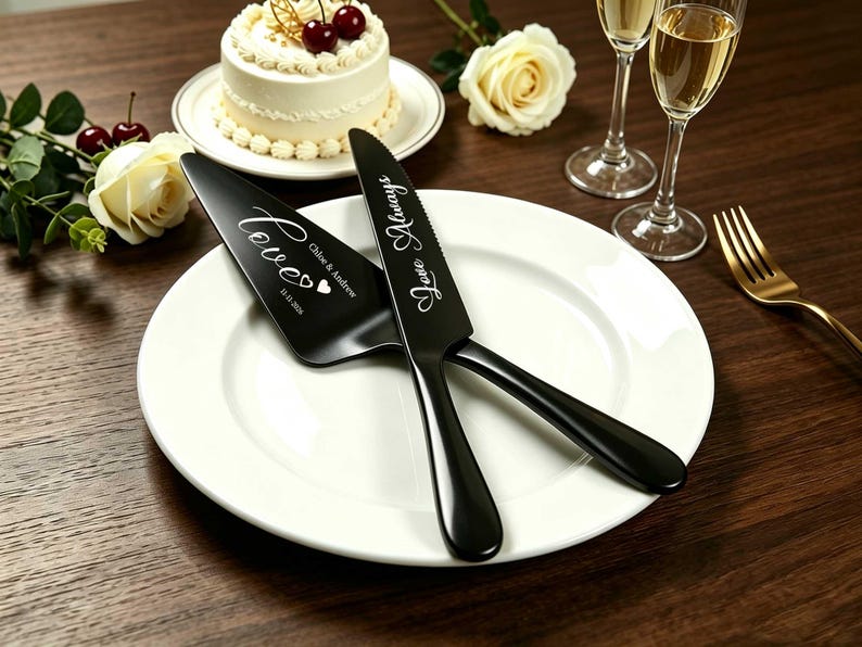Personalized Wedding Cake Knife & Server Set, Custom Engraved Name Date Personalized Wedding Cake Knife & Server Set, Custom Engraved Name Date