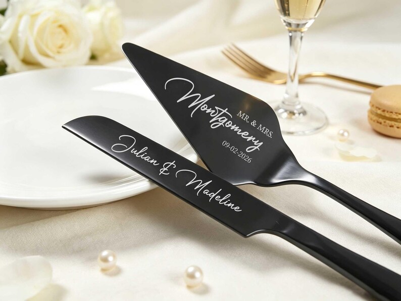 Personalized Wedding Cake Knife & Server Set, Custom Engraved Name Date Personalized Wedding Cake Knife & Server Set, Custom Engraved Name Date