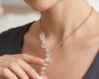 Kristallperlenkette, Goldkette, Bergkristallanhänger, Boho-Schmuckgeschenk für Sie