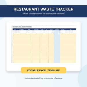 Spårning av restaurangavfall, matsvinnslogg, redigerbart Excel-kalkylblad