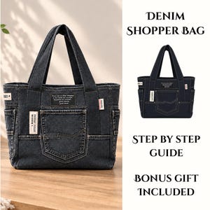 Modello di cucito facile per borsa shopper in denim da donna, modello stampabile in PDF, borse a tracolla
